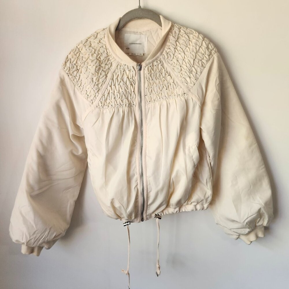 Anthropologie Women’s Cream Quilted Bomber Jacket XXS Zip Front Drawstring